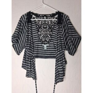 Love By Design Women's Small Boho Lace Back Open Front Cardigan Gray Black...